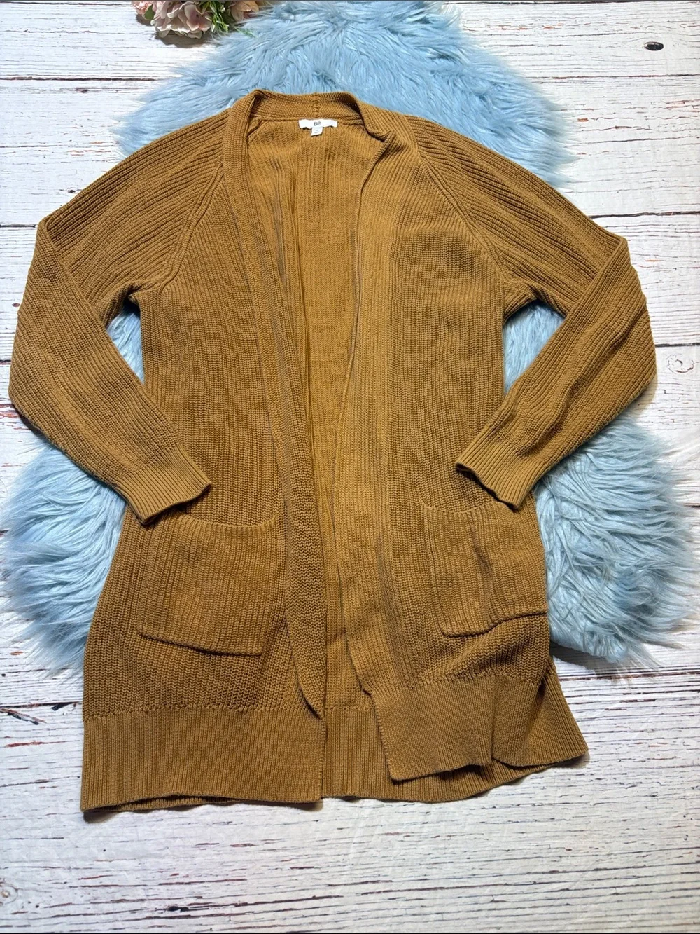 bp Mustard Open-Front Cardigan Knit Sweater sz M